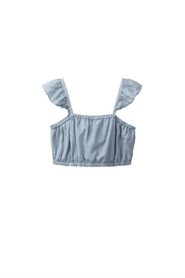 SKRAJŠAN TOP IZ 100% RAMIJE - Modra / Siva od Zare