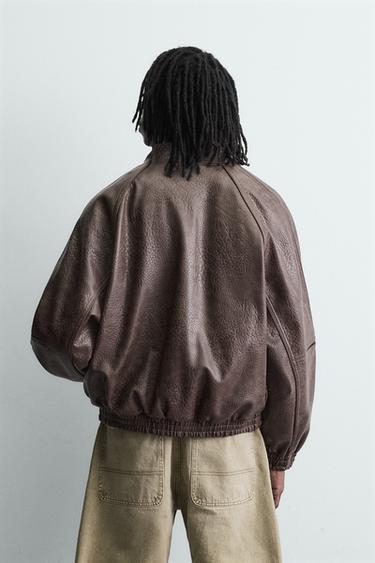 VINTAGE LEATHER EFFECT JACKET - Dark tan by Zara - Image 2