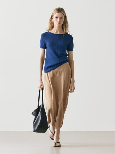 Zara Suede leather sash skirt - Sand