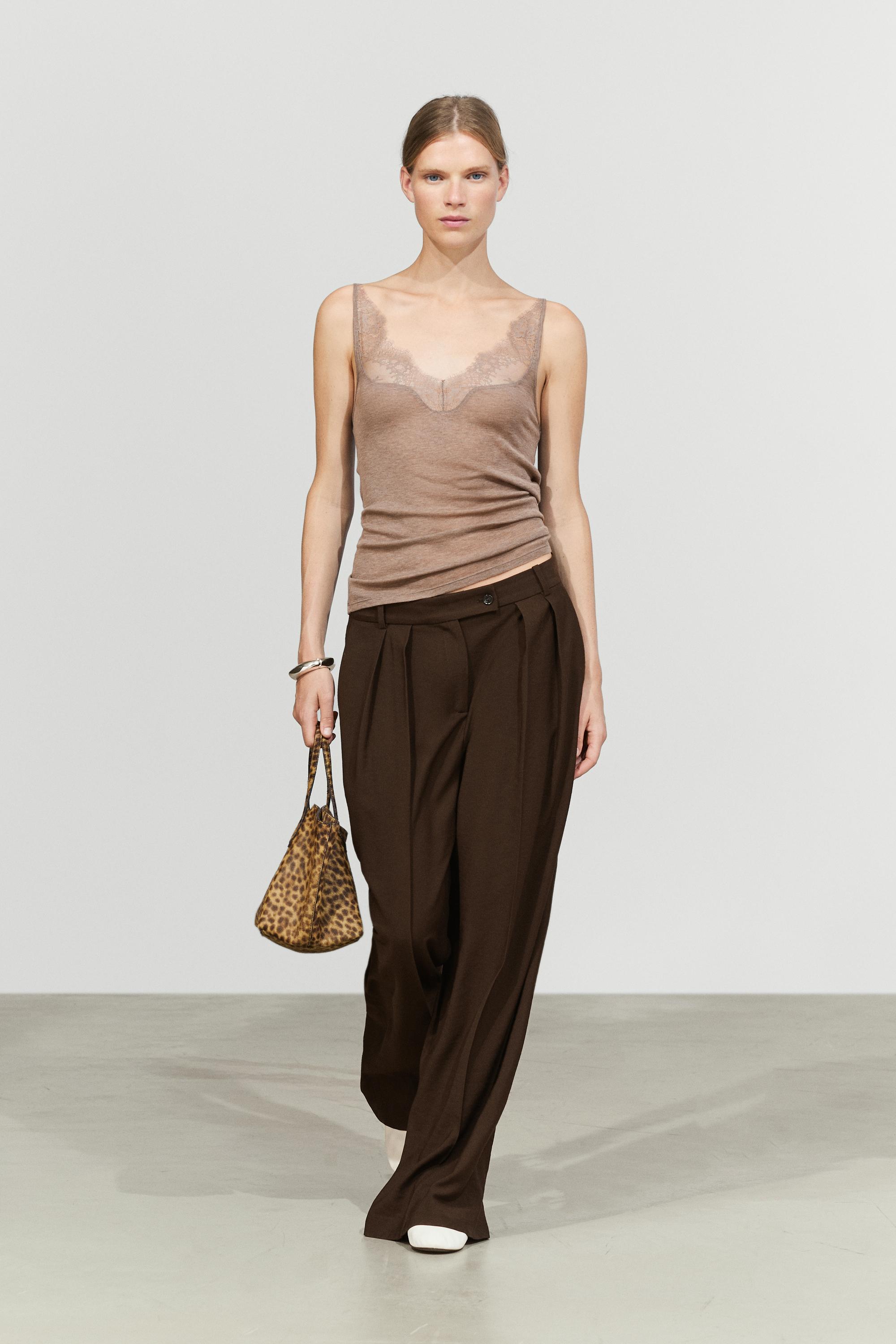 Strappy lace-trimmed camisole top — Bone