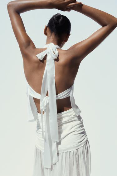TOP SATINÉ HALTER - Blanc de Zara - Image 3