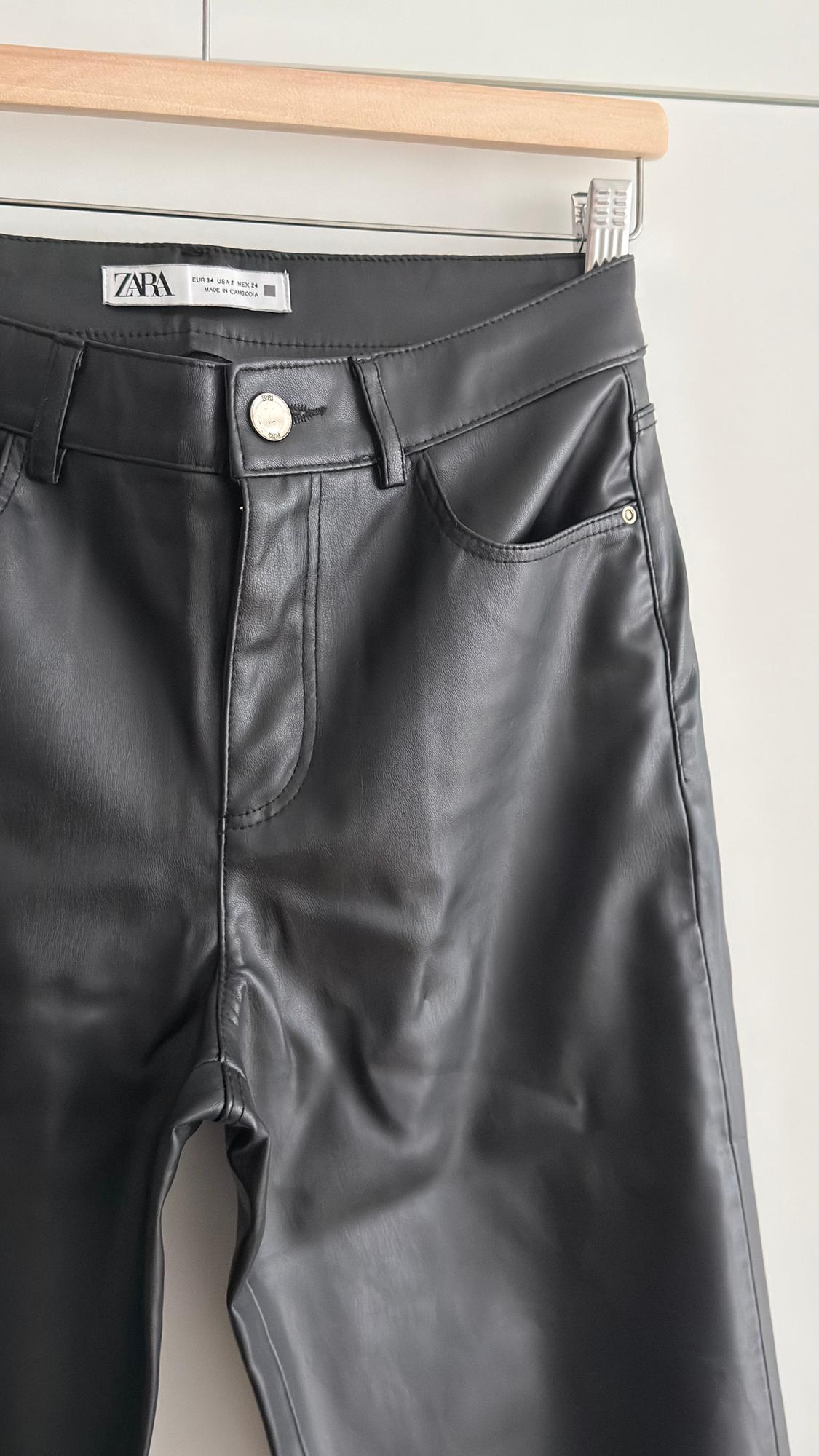 LEATHER EFFECT LONG LENGTH STRAIGHT-LEG TROUSERS - Image 3