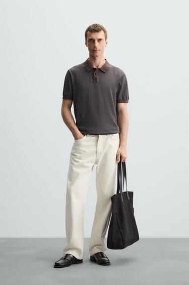 POLO DE MALHA COM JACQUARD DE LISTRAS - Marrom / Verde da Zara - Imagem 0