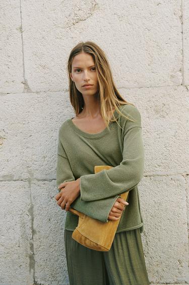 Zara RUSTIC KNIT SWEATER - Green