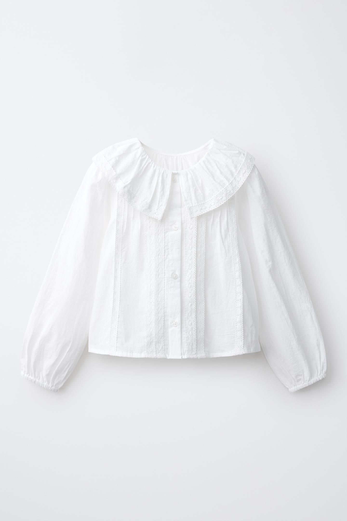 Детская рубашка Zara Peter Pan Collar Pintuck, цвет: Белый — фото 1