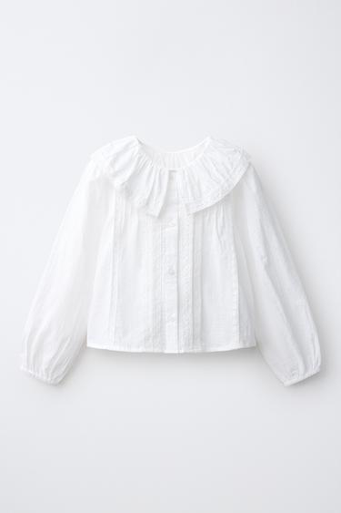 CHEMISE À COL CLAUDINE EN DENTELLE - Blanc de Zara - Image 0