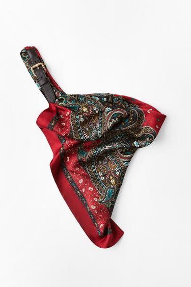 Zara PRINTED SCARF BELT - Maroon