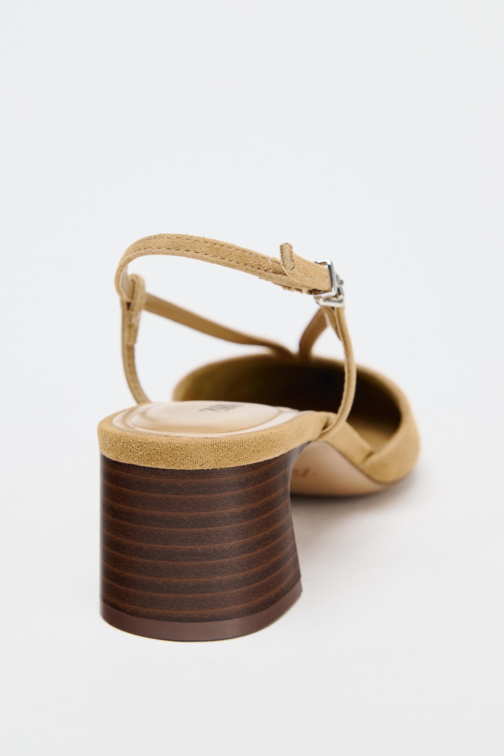 【ZARA】編み込みスプリットスエードスリングバックシューズ 編み込みスプリットスエードスリングバックシューズ - ライト