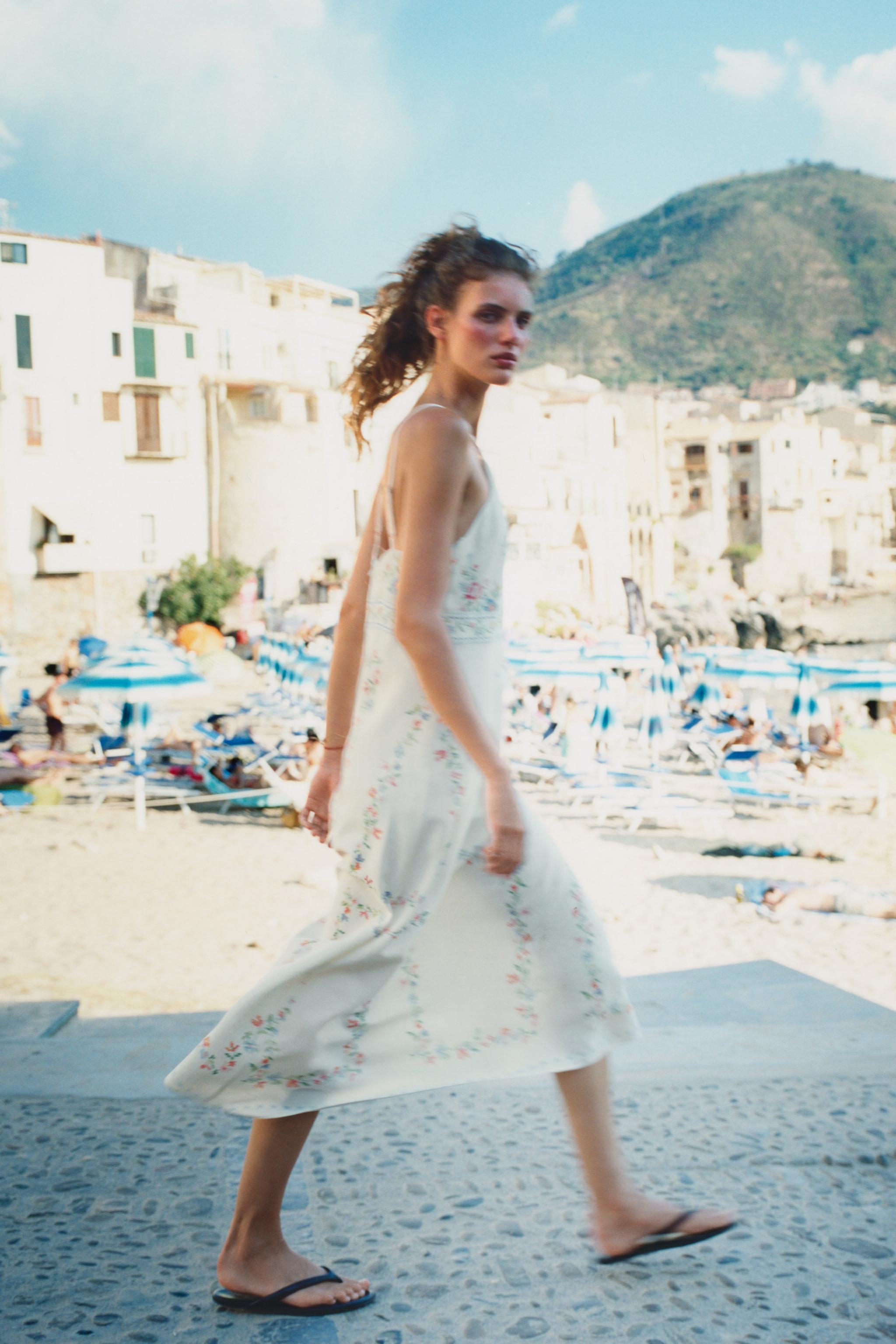 Женские платья Zara PRINTED LINEN MIDI DRESS — фото 4
