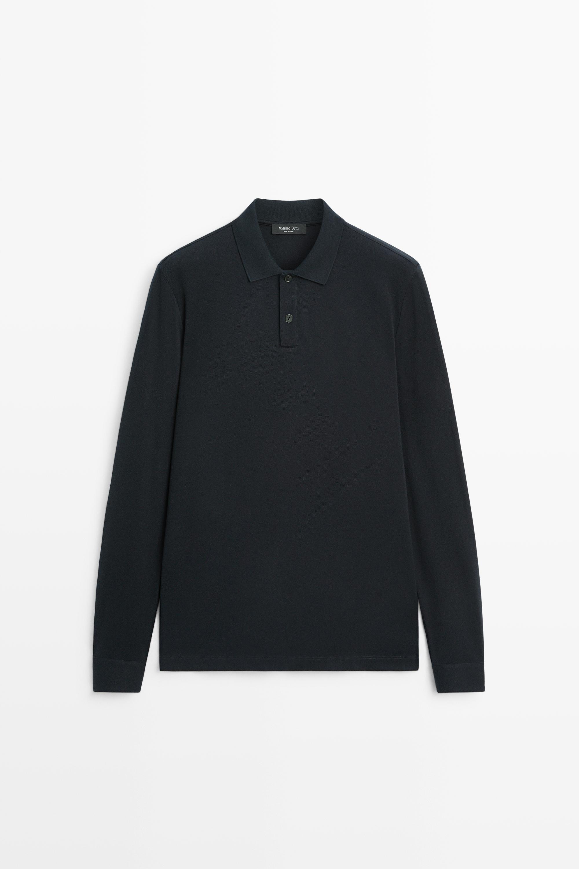 100% cotton micro-textured knit polo shirt — Navy blue