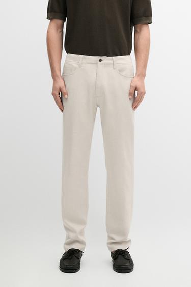 Zara Cotton and linen tapered fit jeans - Ecru