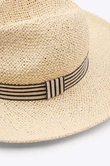 WOVEN HAT WITH STRIPED BAND - Light beige by Zara - Image 3