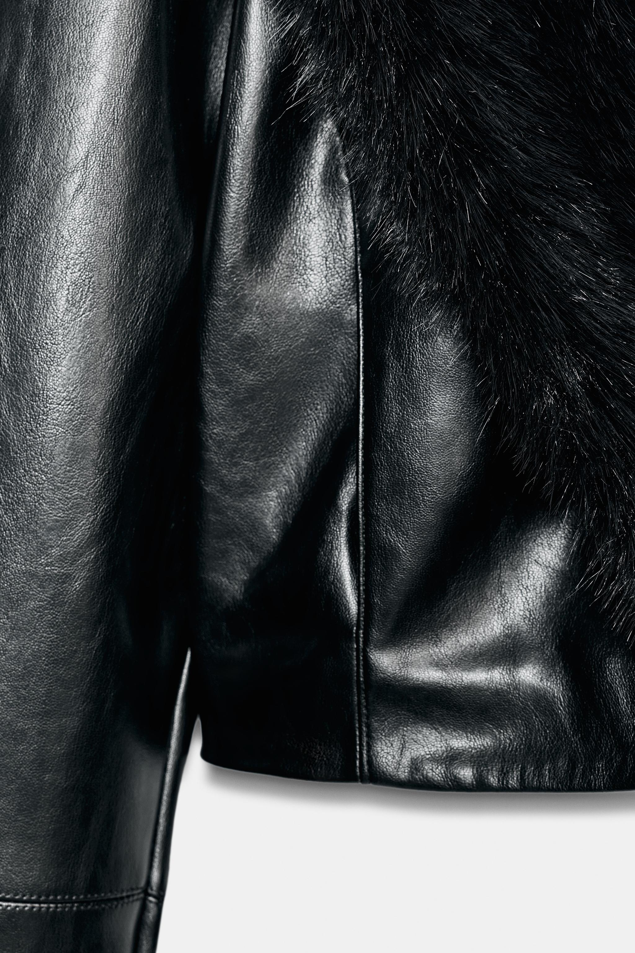 FAUX LEATHER CONTRAST COLLAR JACKET