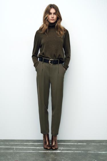 CARROT FIT TROUSERS WITH BELT - Dark khaki by Zara - Image 0