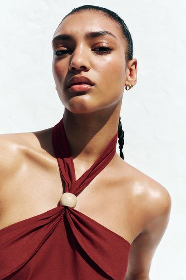 ROBE MIDI HALTER EN LIN - Vin de Zara - Image 3