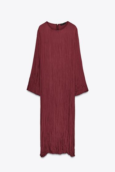 Zara ZW COLLECTION WRINKLE EFFECT DRESS - Burgundy