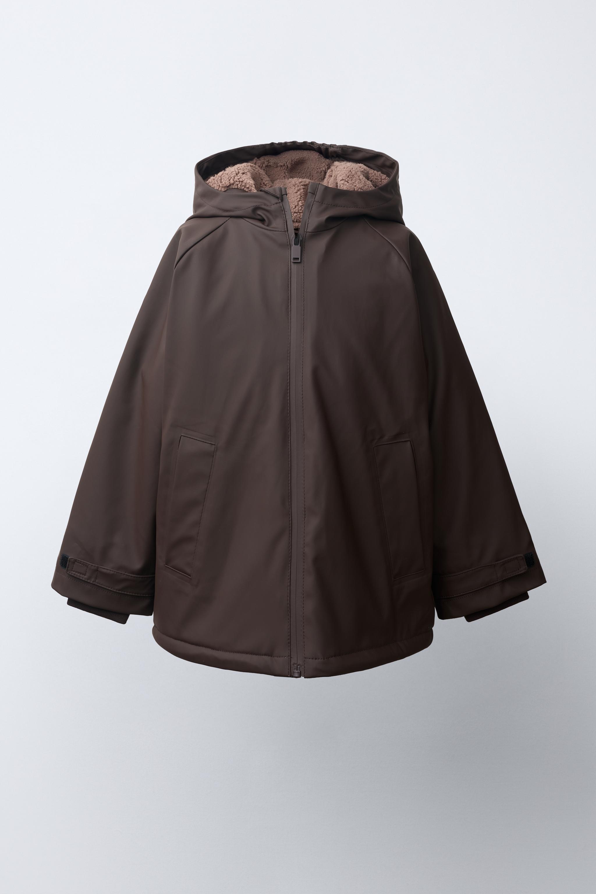 ZARA キルテッド フーデッド ジャケット ブラウン ウォッシュ加工 L WATER-RESISTANT FAUX SHEARLING LINED RAINCOAT - Chocolate | ZARA