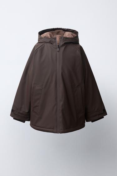Zara 防潑水羊羔絨內襯雨衣 - 巧克力色