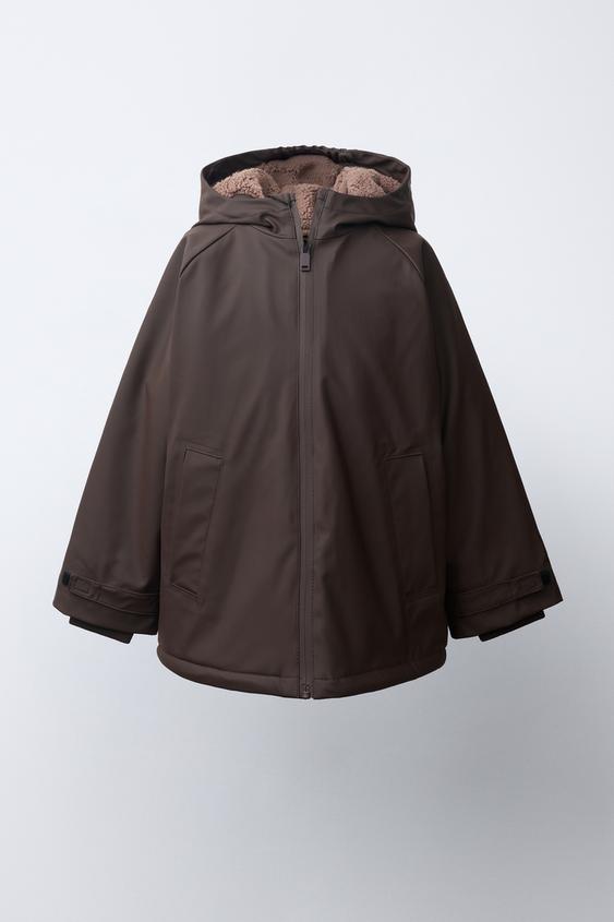 WATER-RESISTANT FAUX SHEARLING LINED RAINCOAT - Chocolate by Zara - Image 0