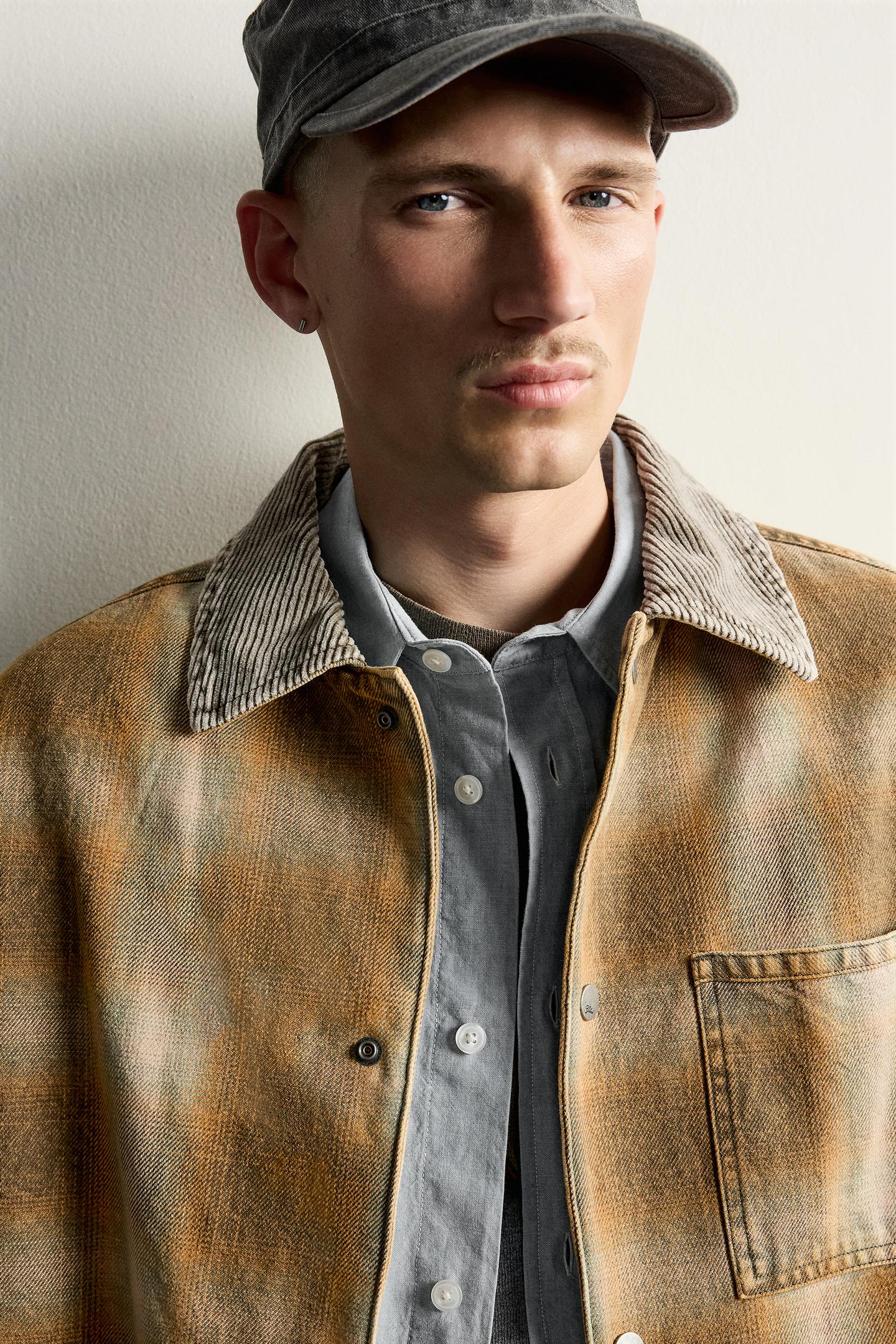Мужская куртка Zara Washed Quilted Check, цвет: Жёлтый — фото 6