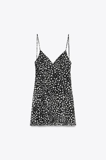 KURZES KLEID MIT TÜLL UND PRINT - Schwarz / Weiß von Zara - Bild 0
