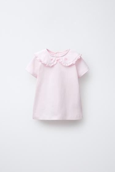 CAMISETA CUELLO BOBO CORAZÓN BORDADO - Rosa de Zara - Imagen 0