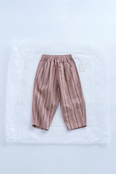 ZARA TIMELESS - STRIPED LINEN BLEND TROUSERS - Apricot by Zara - Image 0