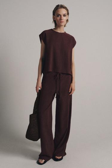 Zara RUSTIC SLEEVELESS TOP - Burgundy