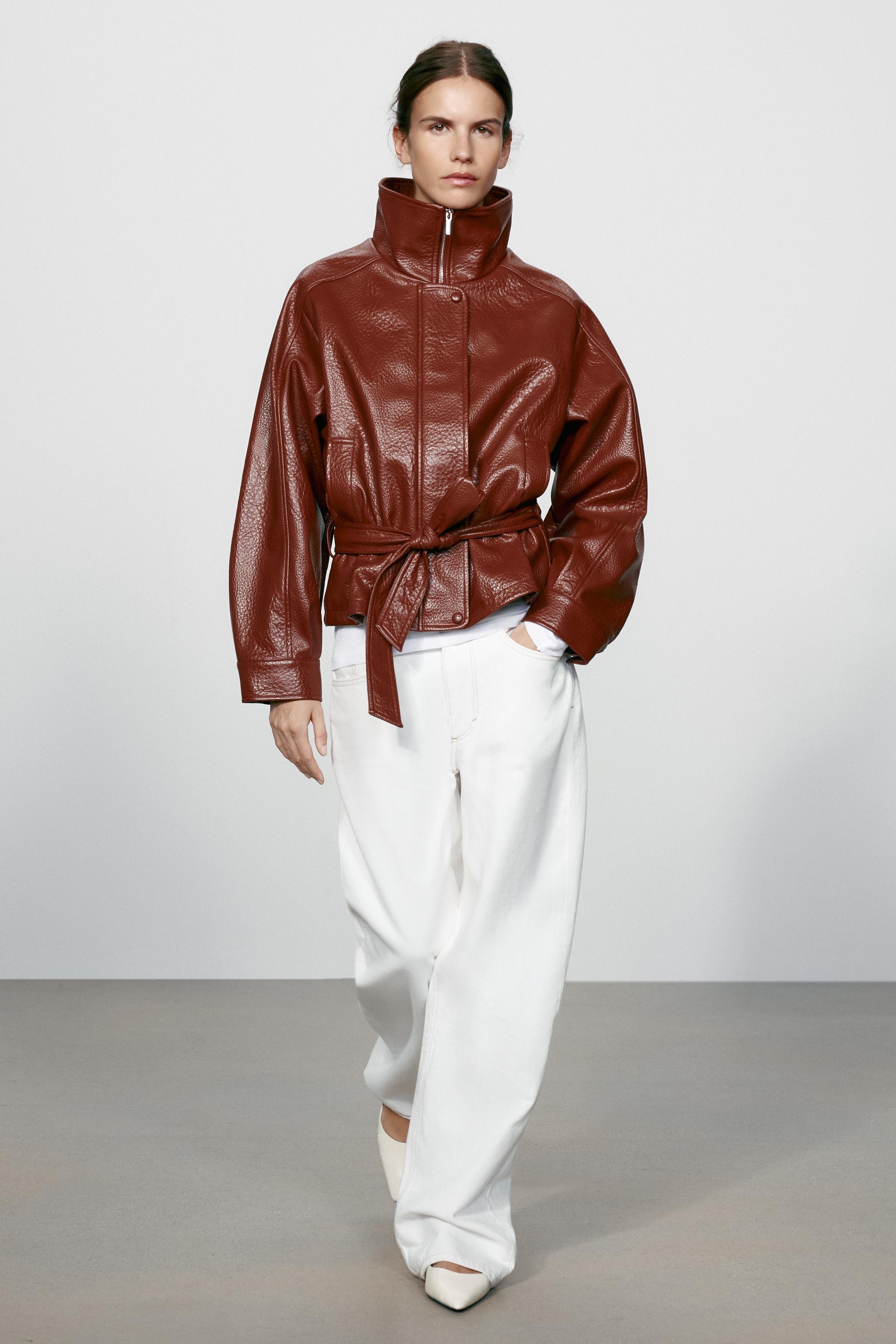 FAUX LEATHER BELTED JACKET - MARSALA | ZARA United States