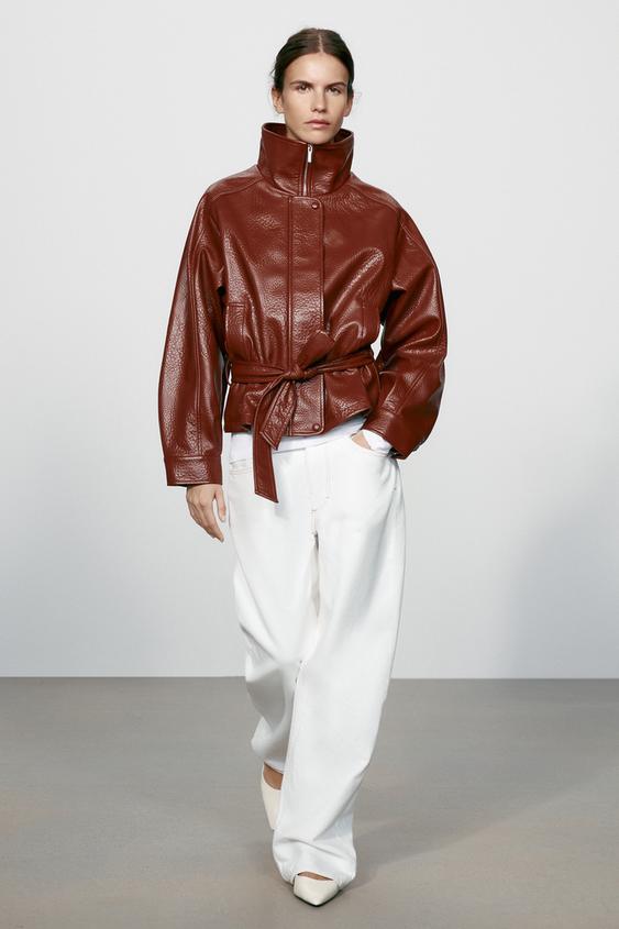 LEATHER EFFECT BELTED JACKET - MARSALA by Zara - Image 0