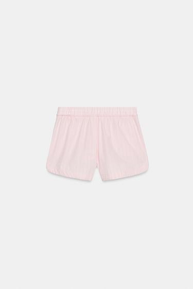 SHORT EN POPELINE À RAYURES - Rose / Blanc de Zara - Image 1