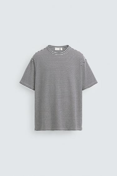 Zara STRIPED COTTON LINEN BLEND T-SHIRT - Striped
