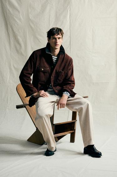 SUEDE LEATHER JACKET WITH CONTRAST COLLAR - Chocolate by Zara
