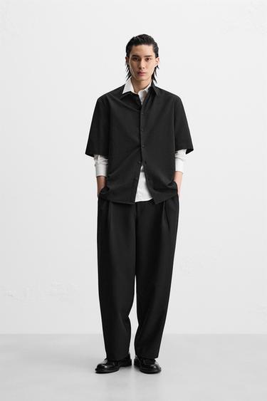 RELAXED FIT SEERSUCKER SHIRT - Black by Zara