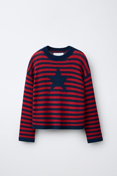 Zara STAR STRIPE KNIT JUMPER - Striped