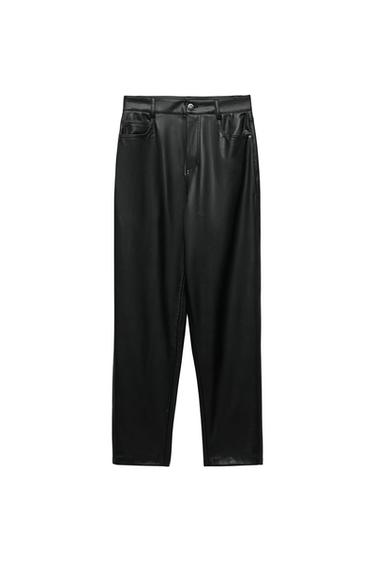 FAUX LEATHER HIGH RISE MOM FIT PANTS