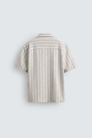 REGULAR FIT TEXTURED SHIRT - Ecru / Blue by Zara - Image 7