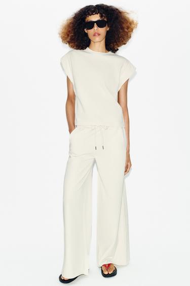 WIDE-LEG PLUSH TROUSERS - Ecru by Zara