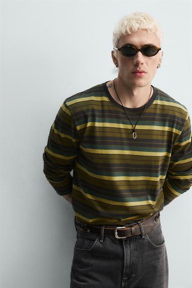 STRIPED JACQUARD T-SHIRT - Khaki by Zara - Image 5