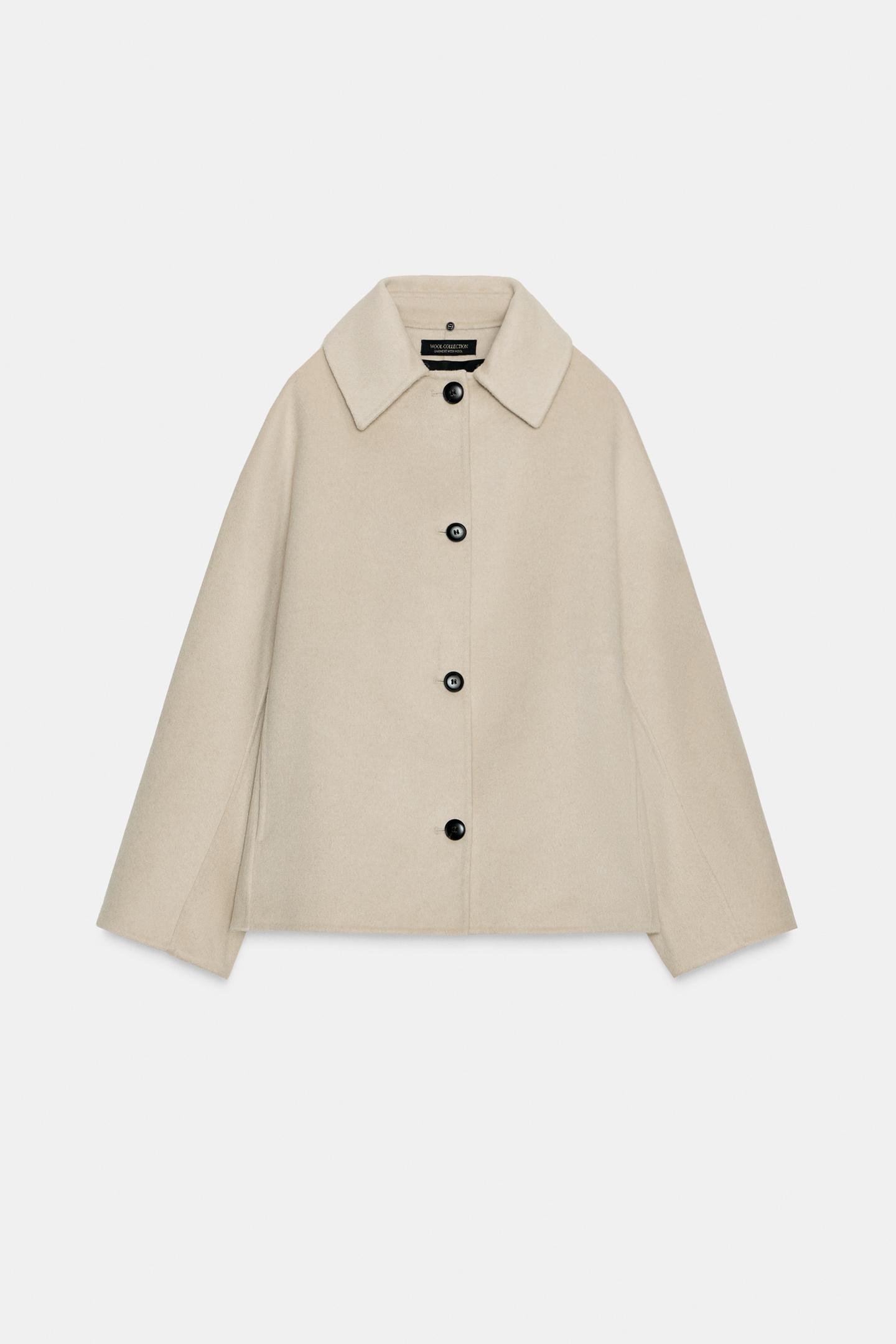 Женская куртка Zara ZW Collection Wool Blend with Faux Fur Collar, цвет: Бежевый — фото 8