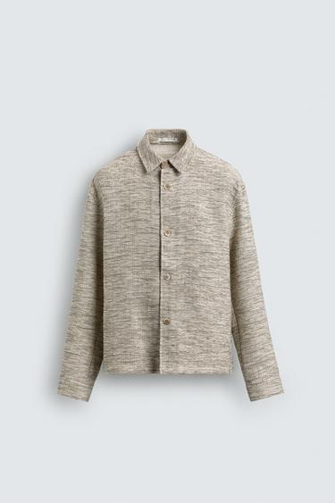 CONTRAST TEXTURED OVERSHIRT - Ecru / Beige by Zara