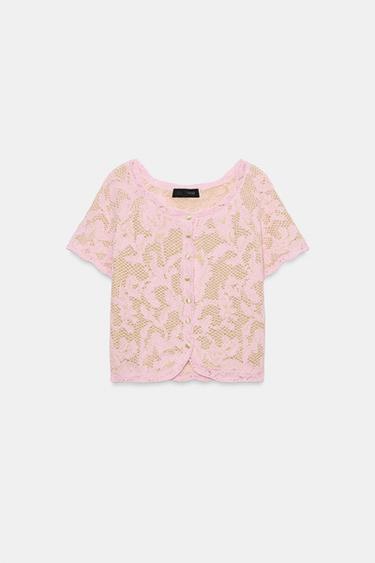 JACQUARD KNIT SHORT SLEEVE CARDIGAN - only one by Zara