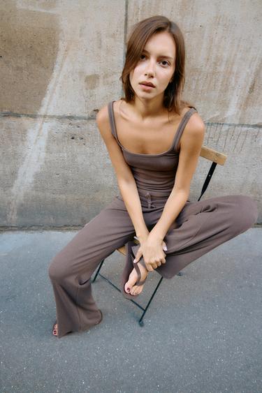 COTTON MODAL STRAPPY TOP - Brown / Taupe by Zara