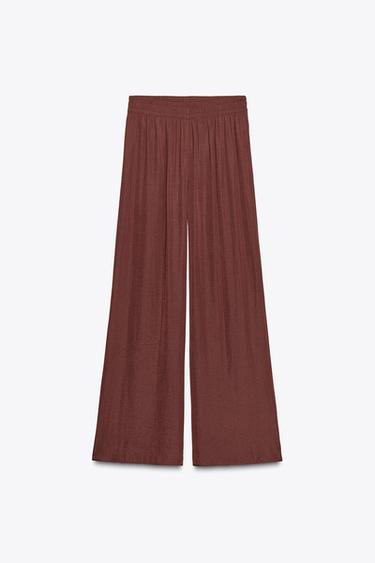 Zara FLOWY WIDE LEG PANTS - Terracotta