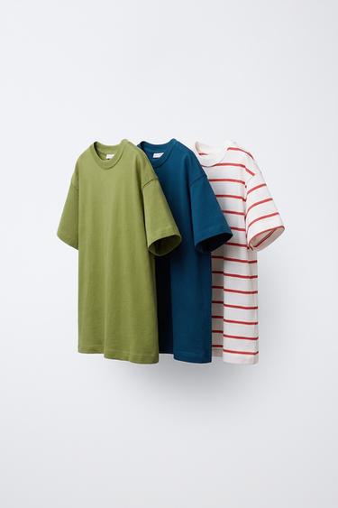 3ER-PACK T-SHIRTS MIT STREIFEN UND EINFAARBIG - Dunkelgrün von Zara