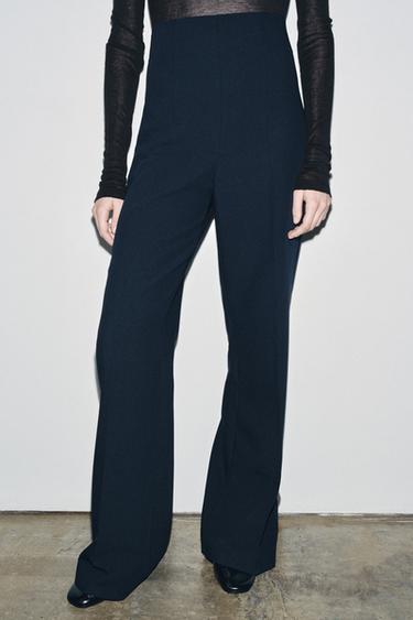 ZW COLLECTION HIGH-WAIST TROUSERS WITH ZIP - Navy blue by Zara