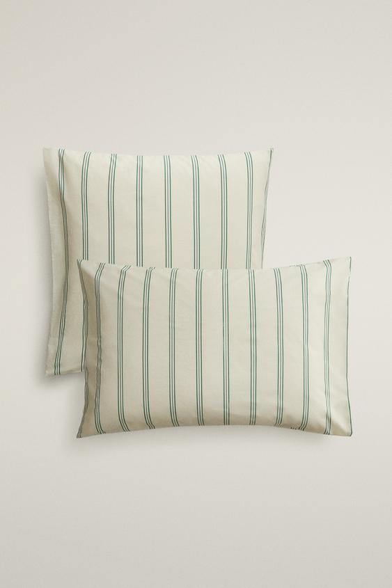 Zara STRIPED PERCALE PILLOWCASE (300 THREAD COUNT) - Ecru - Image 0