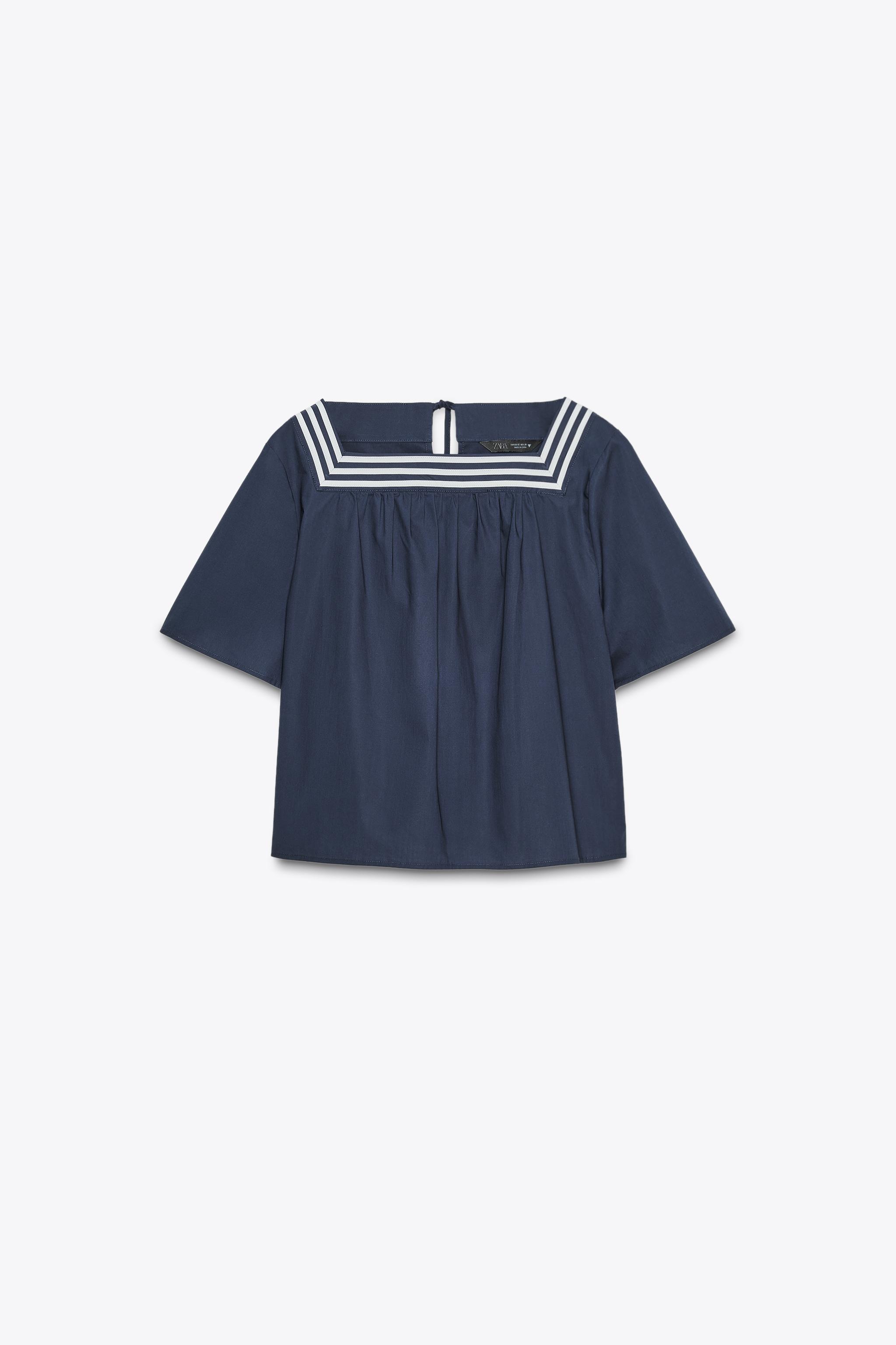 ビブポプリン トップス - ネイビーブルー | ZARA Japan / 日本