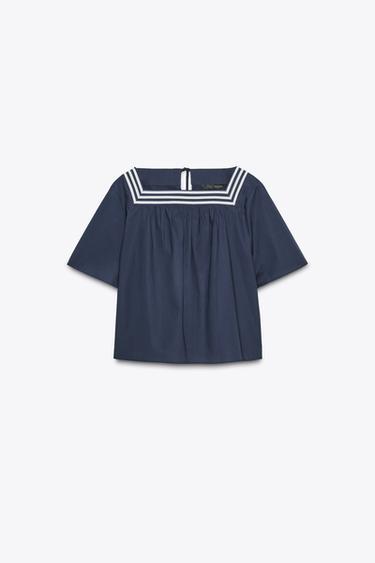 Zara POPLIN BIB TOP - Navy blue