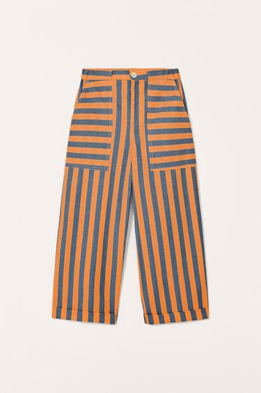 Zara LIMITED EDITION STRIPED PANTS - Blue / White
